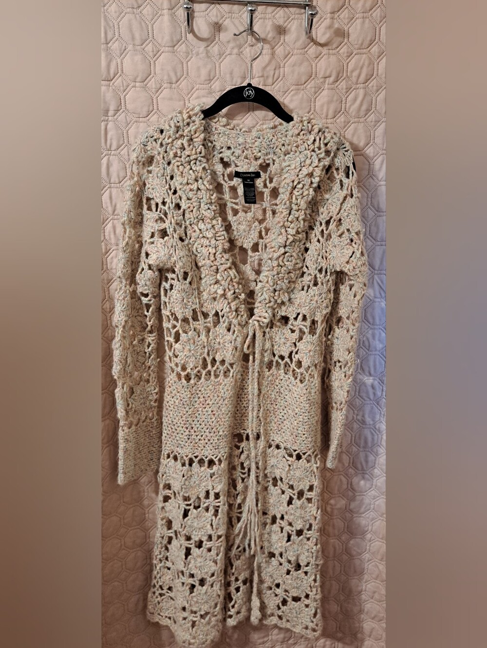 Double Zero Cream Crochet Longline Cardigan Sweater Sz M - Picture 1 of 5